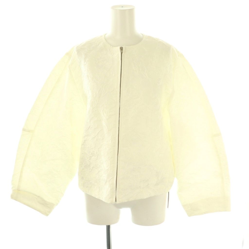 【中古】OHGA オーガ フラワージャケット ブルゾン ノーカラー ジャガード F アイボリー 白  /CX ■OS レディース OHGA オーガ フラワージャケット ブルゾン ノーカラー ジャガード F