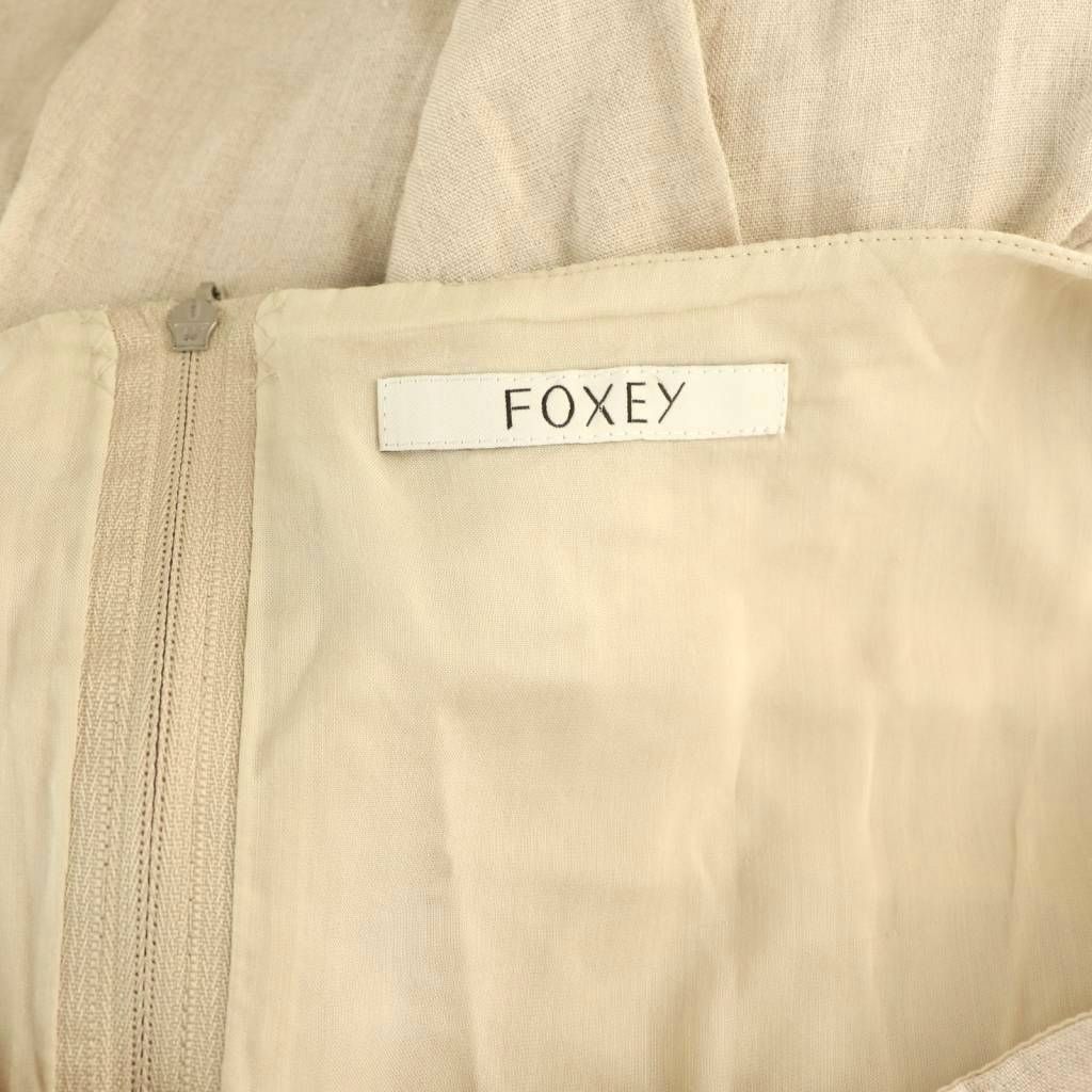 未使用★FOXEY/フォクシーアマリリス リネン 刺繍ワンピース38 FOXEY フォクシー リネンドレス アマリリス ワンピース 刺繍 ベージュ
