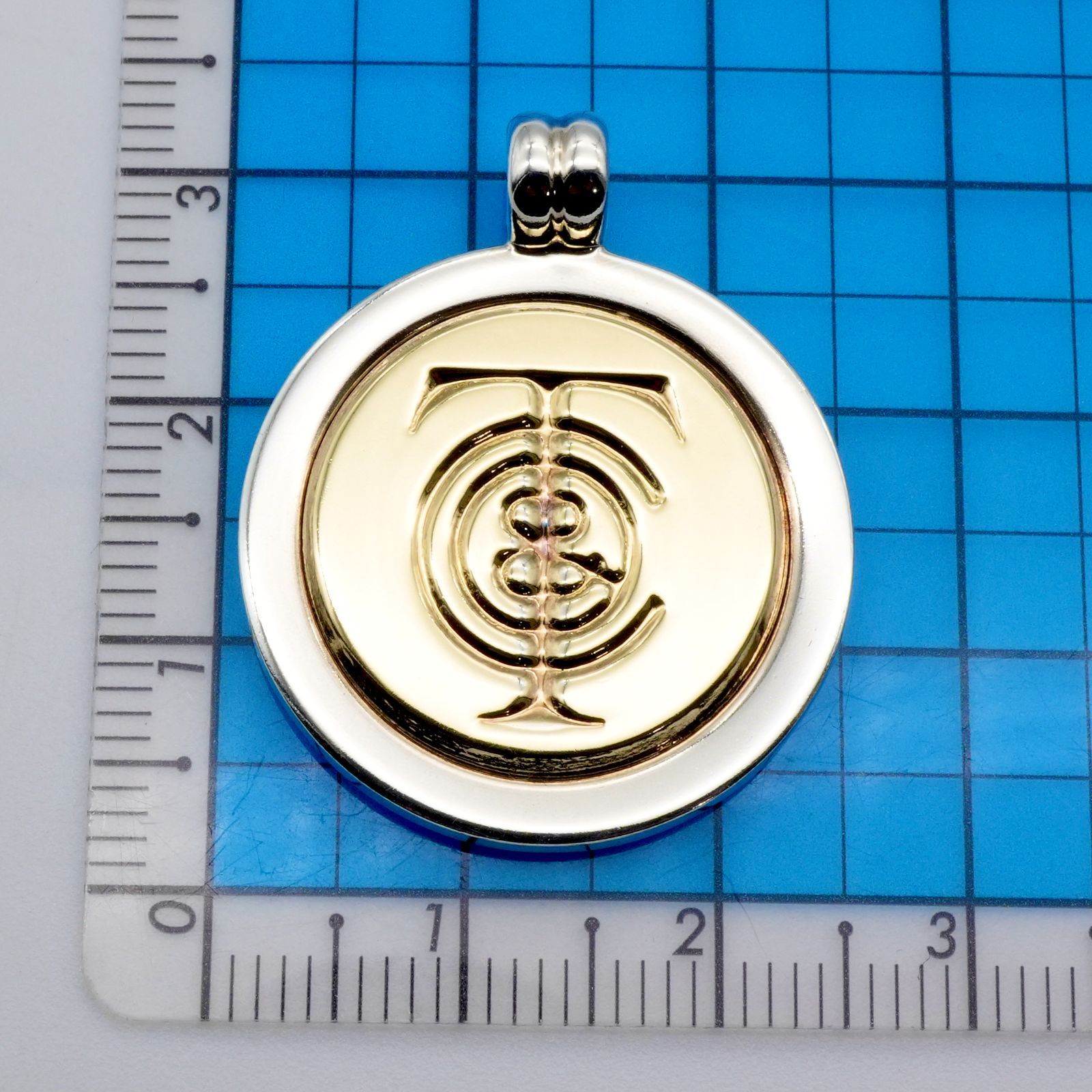 極美品 ティファニー ロゴ メダル コンビ ネックレストップ/25-2130S