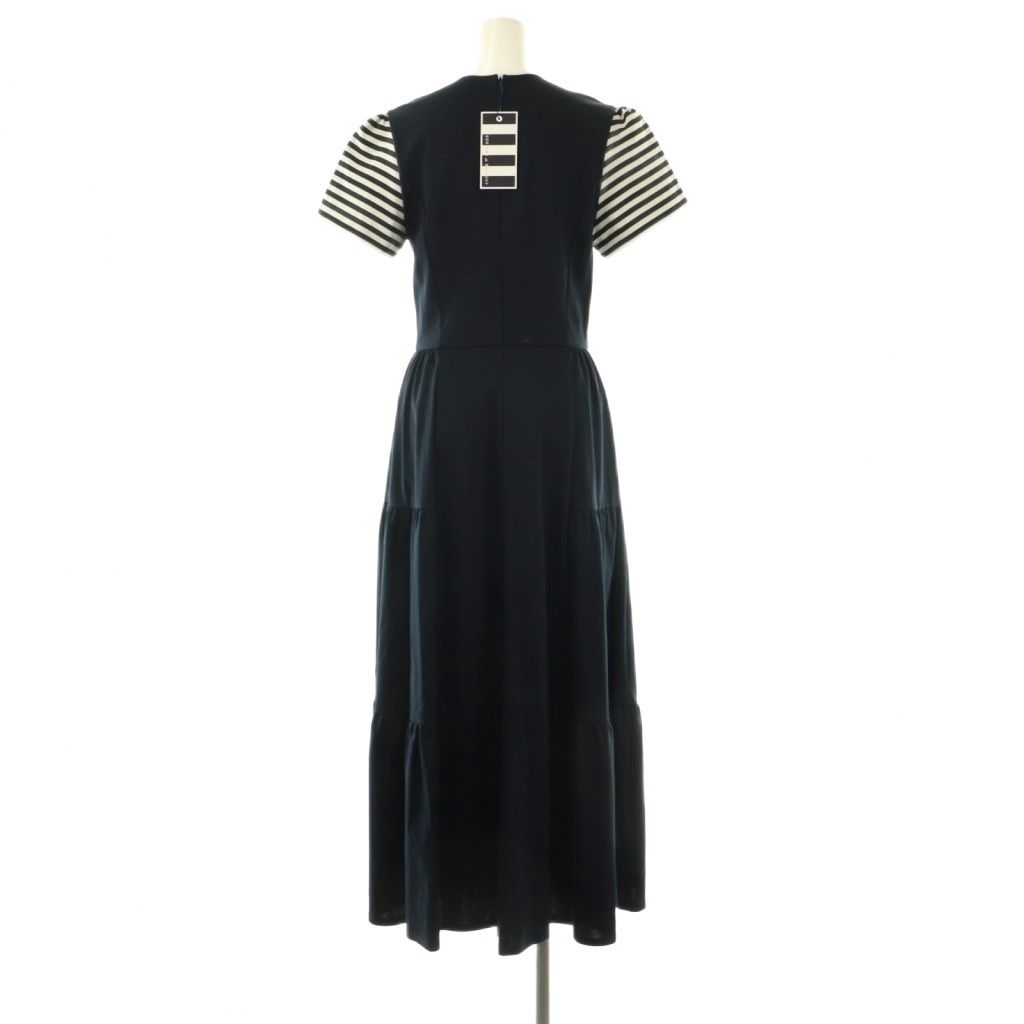 【中古】未使用品 ボーダーズアットバルコニー  23SS BORDER SLEEVE TEE DRESS ワンピース マキシ丈 ロング 36 紺 白 ボーダーズアットバルコニー BORDERS at BALCONY 23SS BORDER SLEEVE