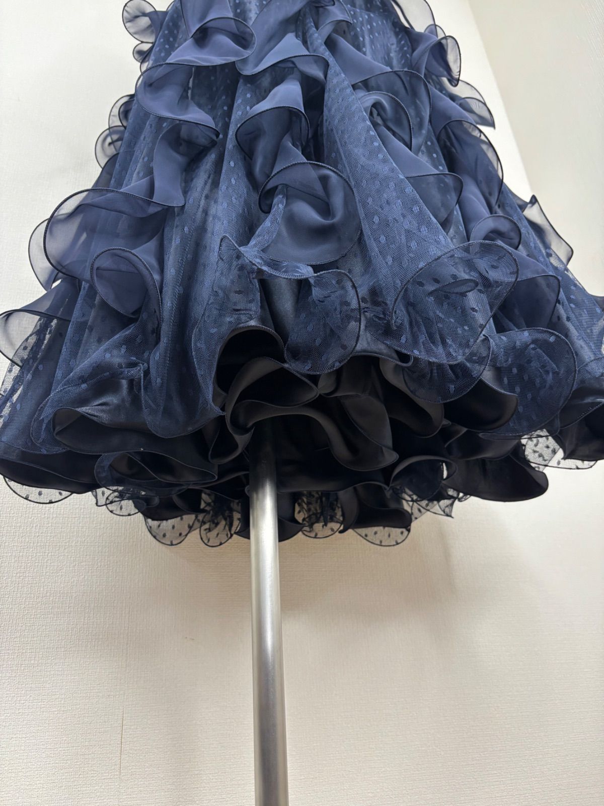 Roger社交ダンスネイビーフレアスカート 新品》社交ダンス ネイビー フリルデザイン ドットメッシュ