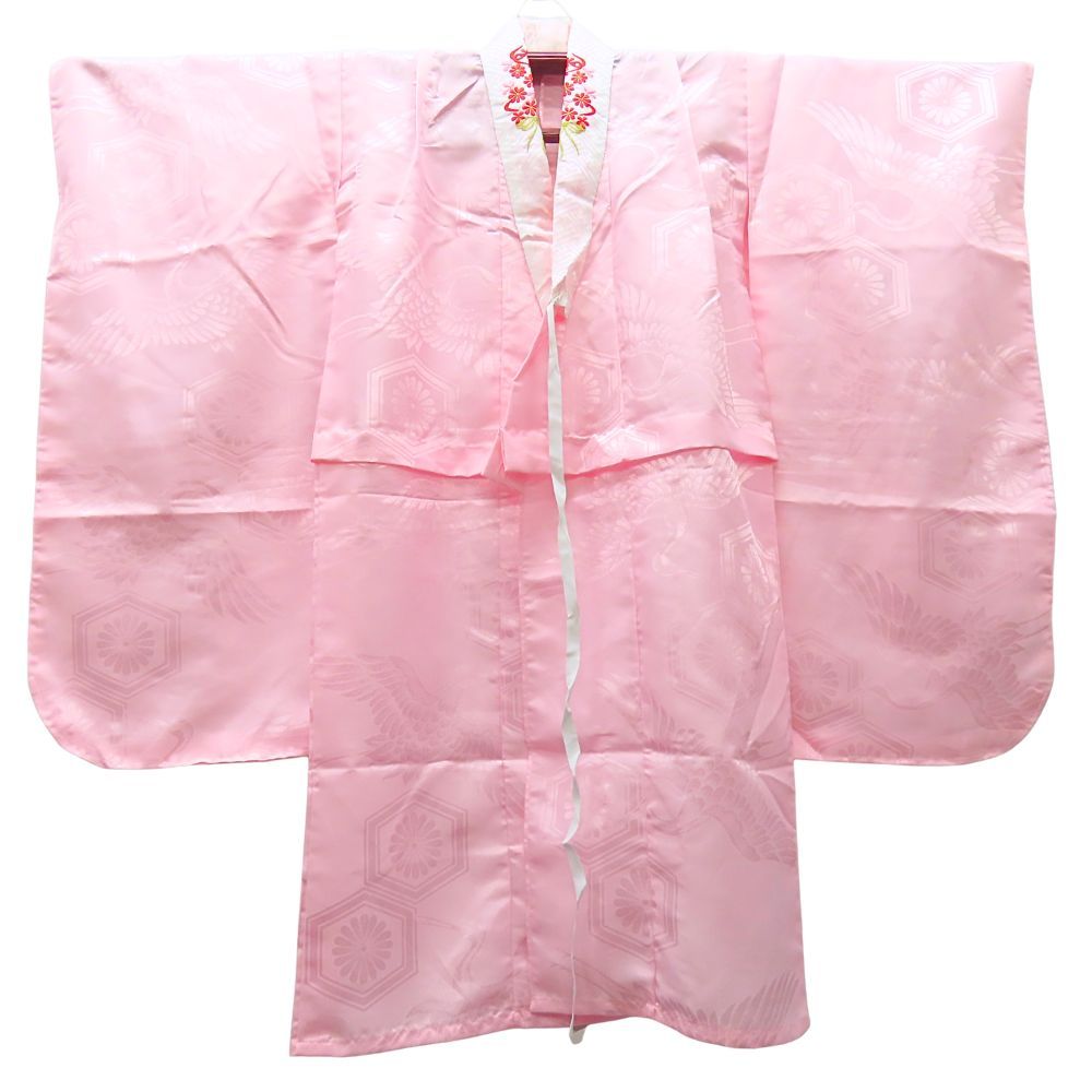 中古】 子供着物 襦袢 ポリエステル ピンク 女の子 七五三 刺繍半衿