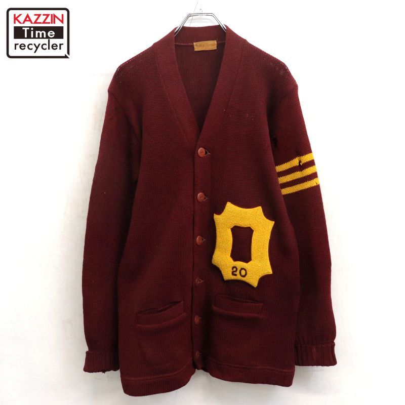 60s vintage Mangs Knit ウール レタード ニットカーディガン メンズ S 