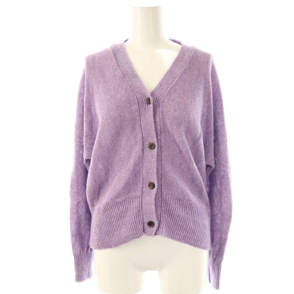 【中古】エブール ebure 25SS メランジカラーリネン Vネックニットカーディガン 紫 ラベンダー /ES ■OS レディース エブール ebure 25SS メランジカラーリネン Vネックニットカーディガン