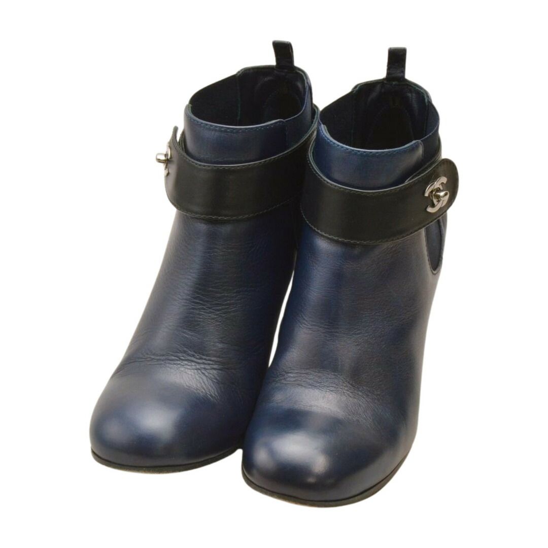 シャネル CHANEL ショートブーツ ココマーク ターンロック レザー