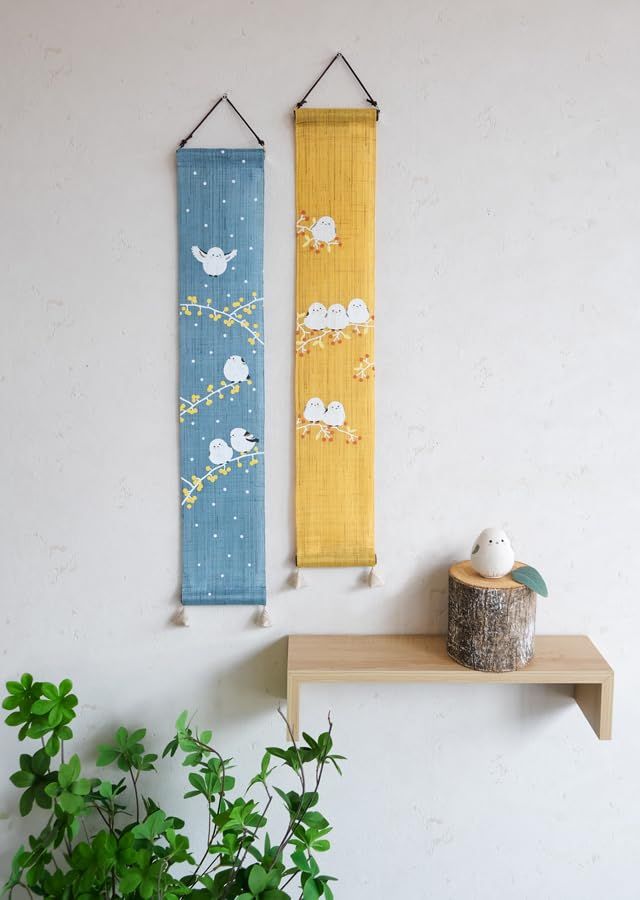 301 京都洛柿庵 のれんTm-871 豆タペ「シマエナガ蒼 sou」麻 100