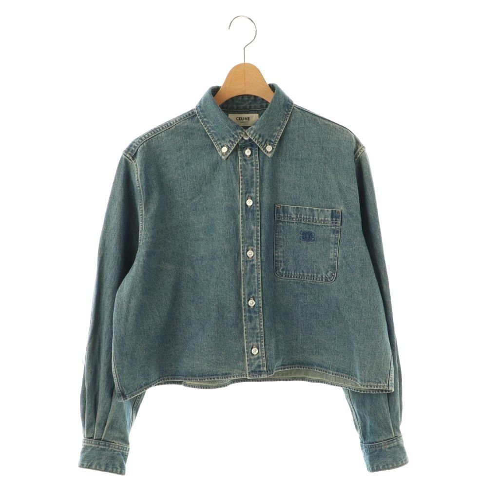 【CELINE/セリーヌ】トリオンフ刺繍★クロップドデニムシャツ★極美品 セリーヌ CELINE トリオンフ刺繍 ユニオンオーシャンウォッシュ