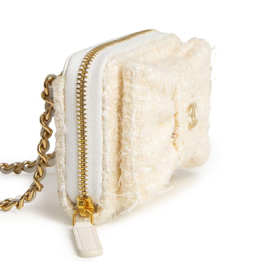 CHANEL ツイード ホワイト チェーンウォレット シャネル リボン ミニ ショルダー チェーンウォレット 斜め掛け 財布