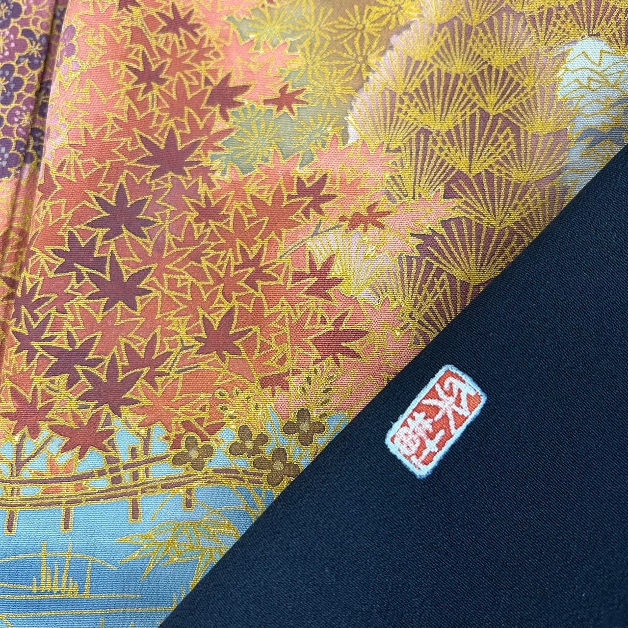 作家物 黒留袖 紅葉 裄65.5 上品な加工 比翼 正絹 着物 MK-1407 - メルカリ