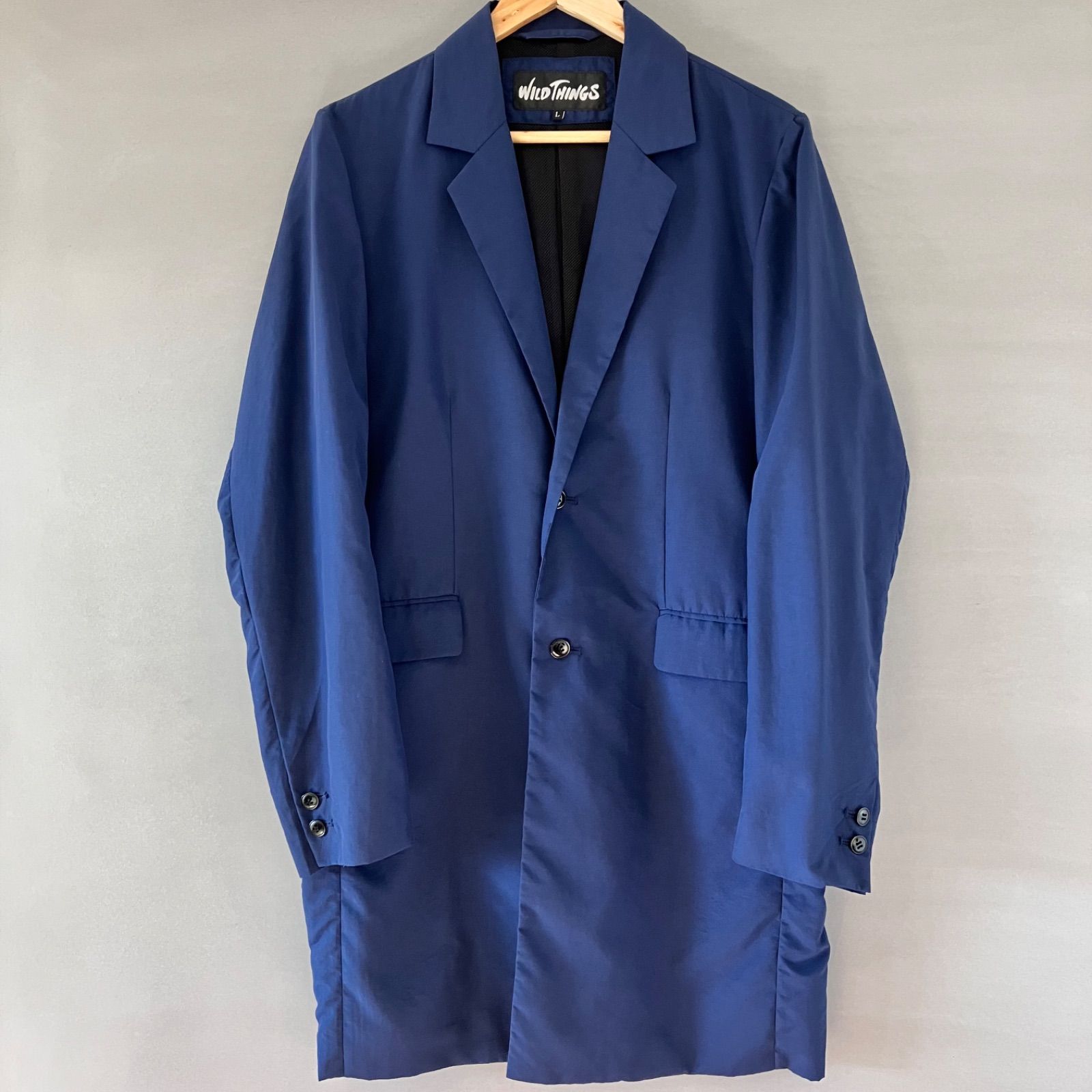 WILD THINGS ワイルドシングス ナイロンチェスターコート ロングテーラードジャケット ネイビー 紺 メンズ Ｌサイズ