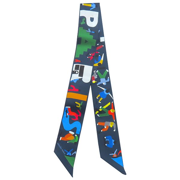 エルメス HERMES スカーフ ツイリー シルク マリン×ヴェール×マルチ