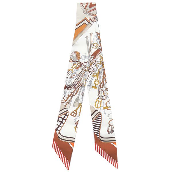 エルメス　ツイリー　鞍職人の花束　白　アルザン　エトゥープ　エトープ　新品　本物 エルメス ツイリー 鞍職人の花束 ホワイト アルザン エトゥープ シルク 箱