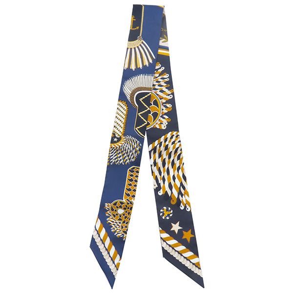 エルメス HERMES スカーフ ツイリー シルク マリン×ゴールド×ブロン