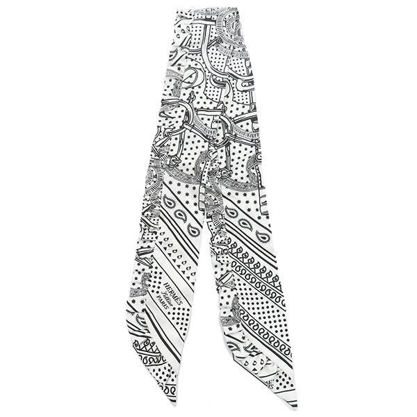 エルメス HERMES スカーフ ツイリー シルク ホワイト×ブラック