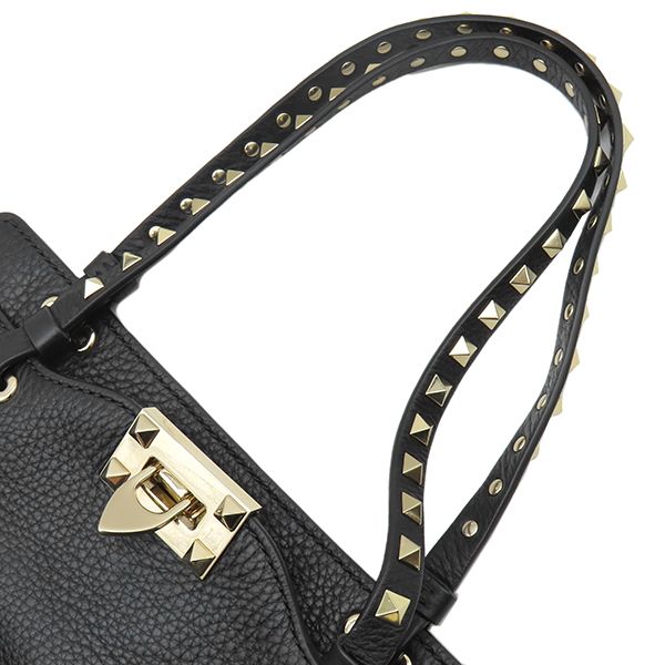 ヴァレンティノ　ロックスタッズ　ブラック ゴールド金具 2way トートバッグ ヴァレンティノ VALENTINO ロックスタッズ トート ブラック レザー
