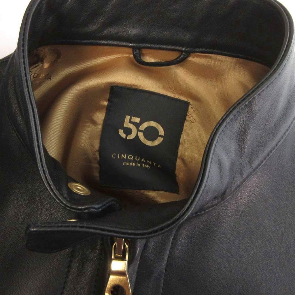 【中古】チンクアンタ ライダースジャケット シングル フルジップ ゴートレザー H-502 黒 ブラック 46 メンズ チンクアンタ Cinquanta ライダースジャケット シングル フルジップ
