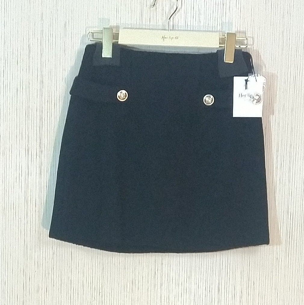 タグ付き Royal Boucle Mini Skirt ロイヤル ブークレ ミニスカ-ト BLACK Her lip to Sサイズ