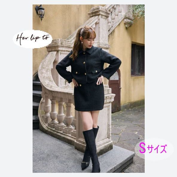 Royal Boucle Mini Skirt ロイヤル ブークレ ミニスカ ト BLACK Her lip to Sサイズ