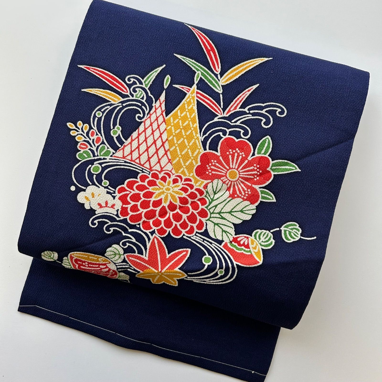 名古屋帯 正絹 縮緬 型染め 染めの花 九寸 MA-1373 - メルカリ