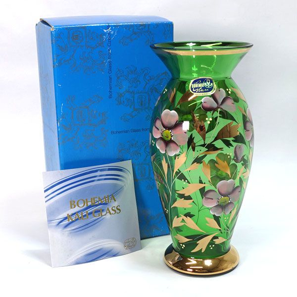 最終価格‼️未使用BOHEMIA ◆【花器】ボヘミア/手描き フラワーベース BOHEMIA ◇【花器】ボヘミア/カリグラス 手描フラワーベース