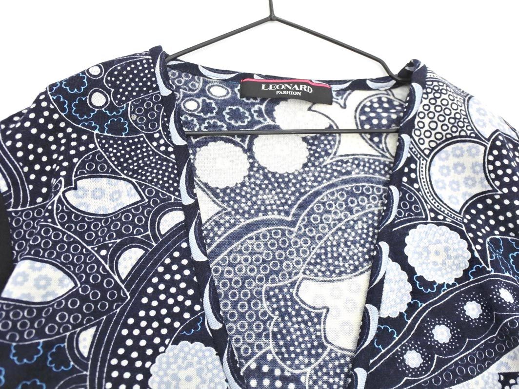LEONARD レオナール FASHION 毛絹混 切替 総柄 ロング カーディガン