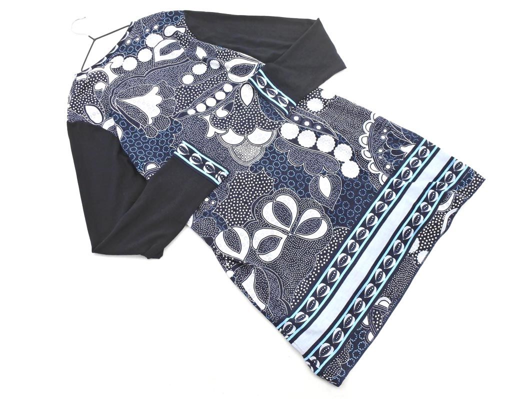 LEONARD レオナール FASHION 毛絹混 切替 総柄 ロング カーディガン