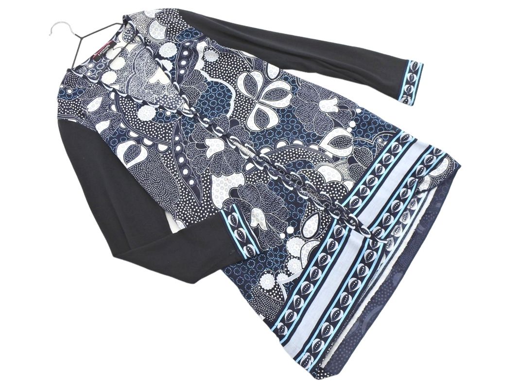 LEONARD レオナール FASHION 毛絹混 切替 総柄 ロング カーディガン