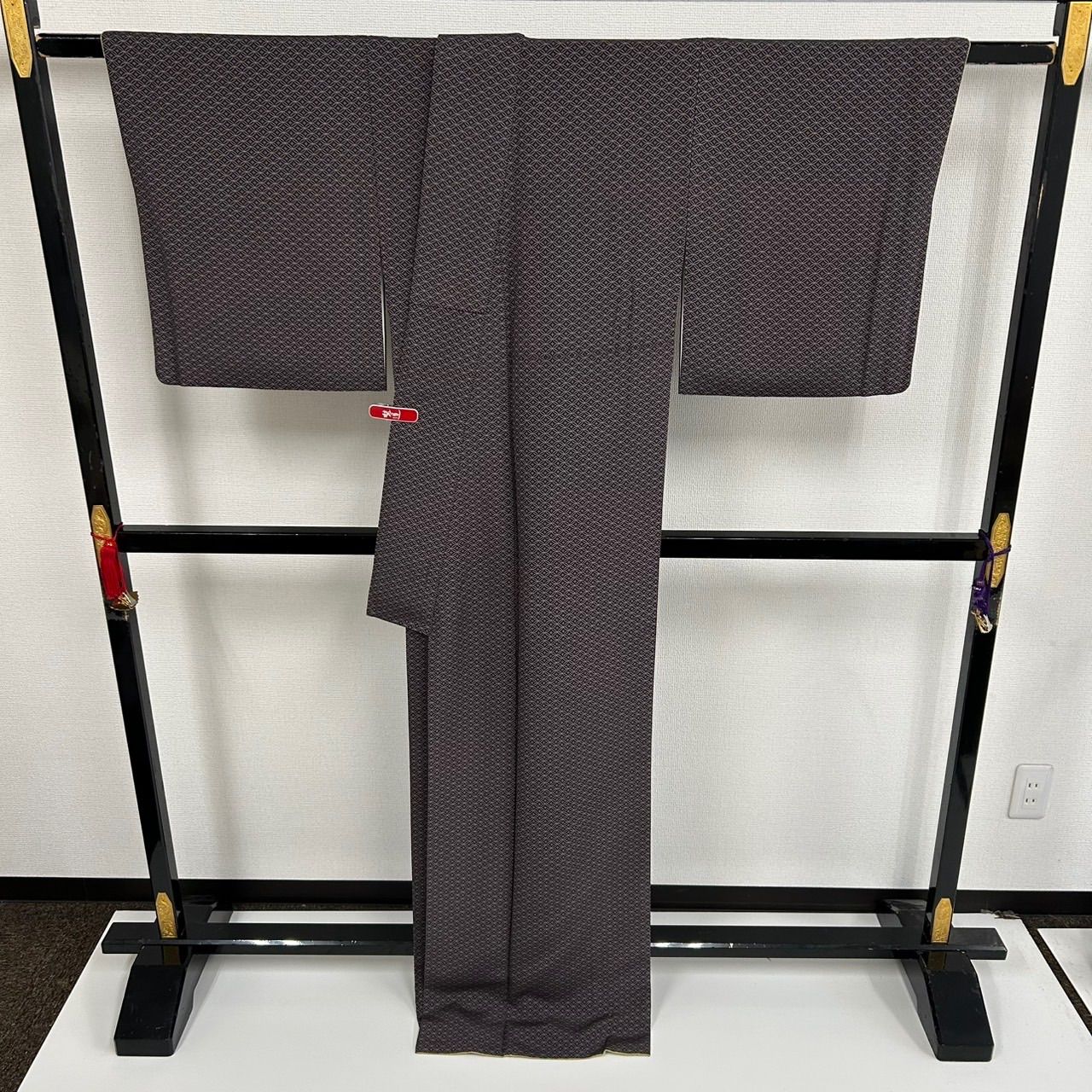 小紋 七宝繋ぎ 黒地 正絹 反物 小紋 七宝繋ぎ 黒地 正絹 反物