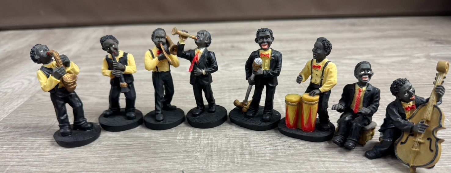 ジャズバンド 黒人 フィギュア 置物 8体 ジャズバンド フィギュア 人形 黒人 音楽隊 楽器 8体 マルチカラー
