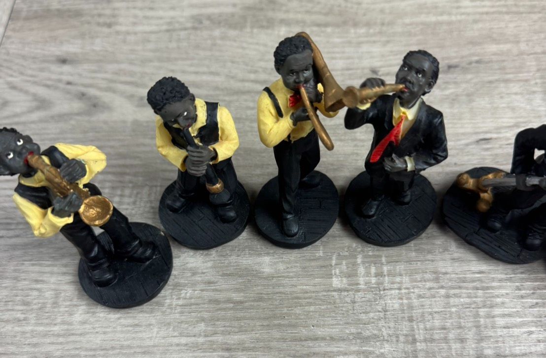 ジャズバンド 黒人 フィギュア 置物 8体 ジャズバンド フィギュア 人形 黒人 音楽隊 楽器 8体 マルチカラー