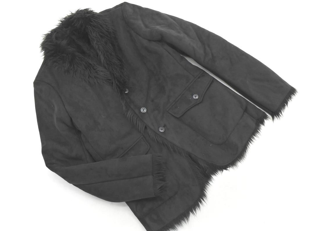 ファー付き黒ジャケット　semantic design セマンティックデザイン semantic design ブルゾン アウター セマンティックデザイン フェイク