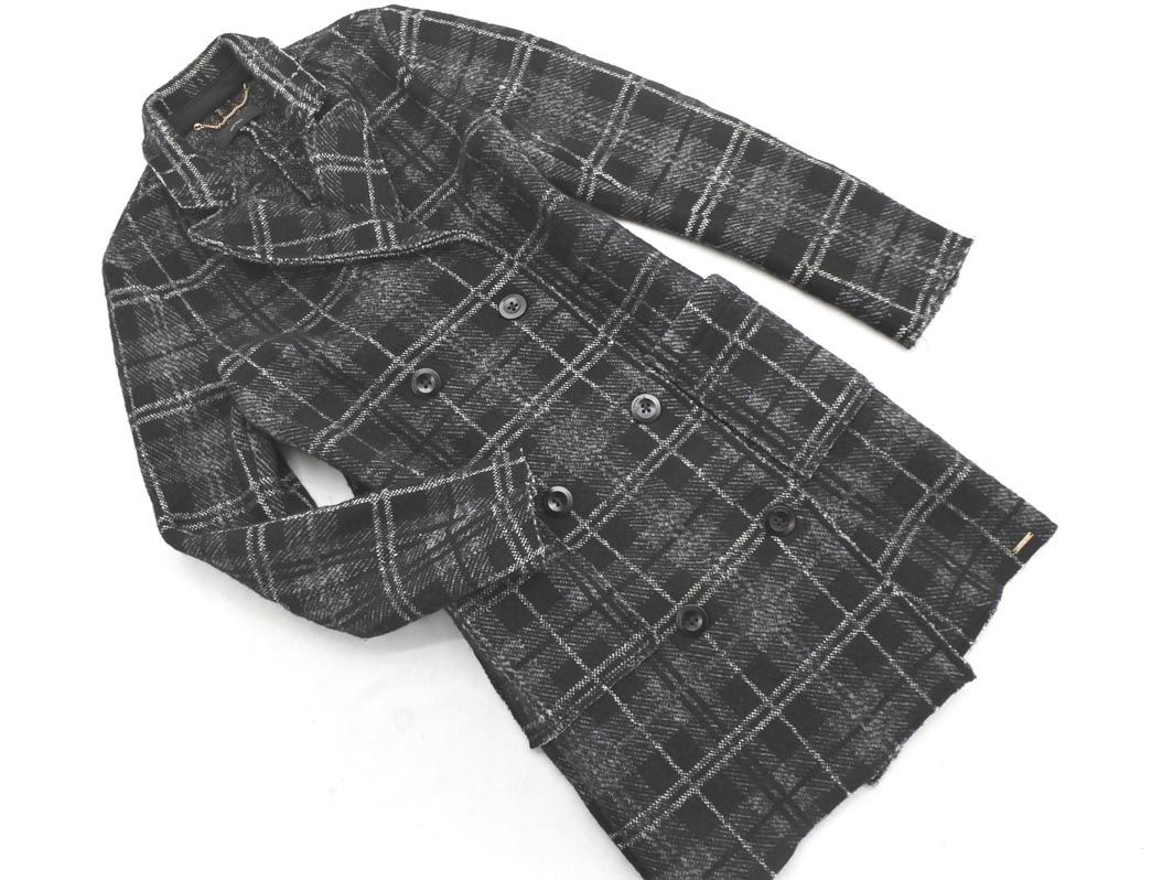 DIESEL ディーゼル ウール混 チェック ピー コート sizeXS/黒