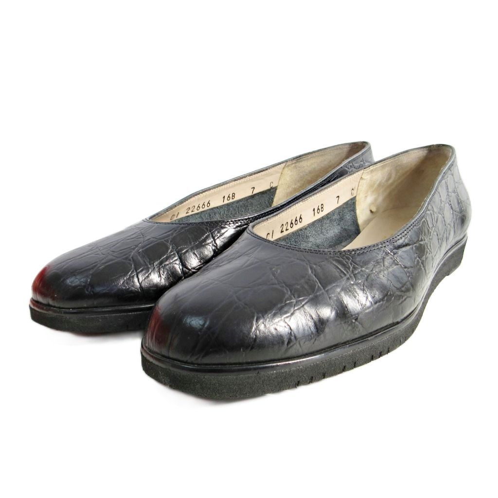 【美品】Ferragamo ヴァラ パンプス 24cm ブラック クロコ型押し サルヴァトーレフェラガモ Salvatore Ferragamo クロコ型押し レザー