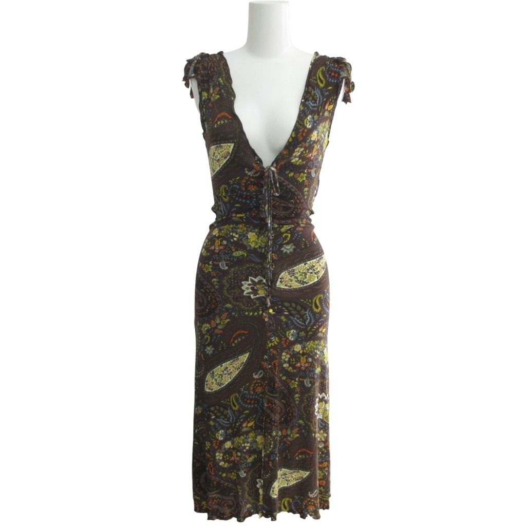 エトロ ETRO 美品 レーヨン ペイズリー柄 ドレス ワンピース 紐リボン