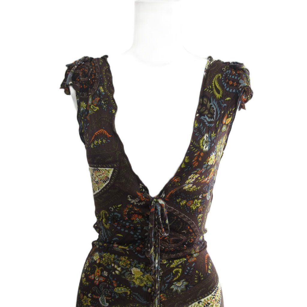 エトロ ETRO 美品 レーヨン ペイズリー柄 ドレス ワンピース 紐リボン