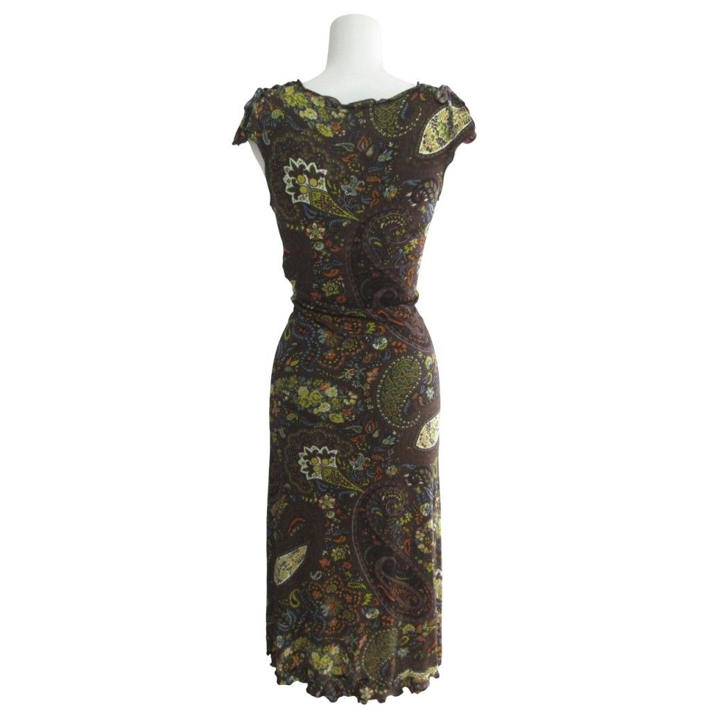 エトロ ETRO 美品 レーヨン ペイズリー柄 ドレス ワンピース 紐リボン