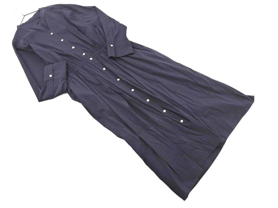 【美品】マッキントッシュロンドン シャツワンピース 貝ボタン ネイビー 38 MACKINTOSH LONDON マッキントッシュロンドン ウエストギャザー シャツ