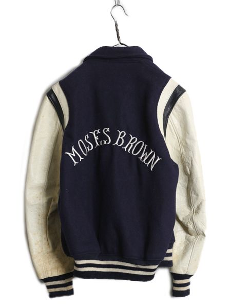 70s ☆ 袖 本革 レザー ウール スタジャン メンズ L 程/ ヴィンテージ