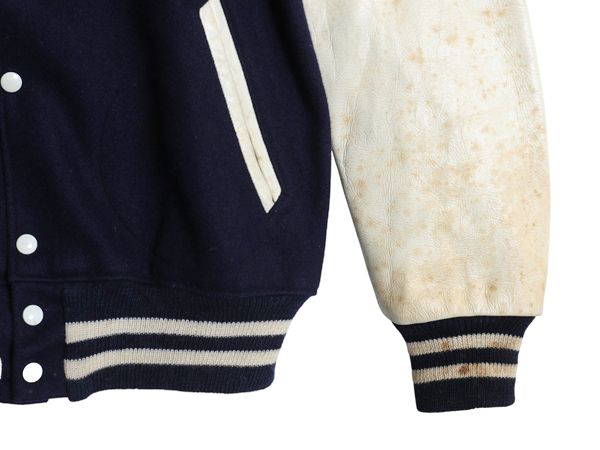 70s ☆ 袖 本革 レザー ウール スタジャン メンズ L 程/ ヴィンテージ