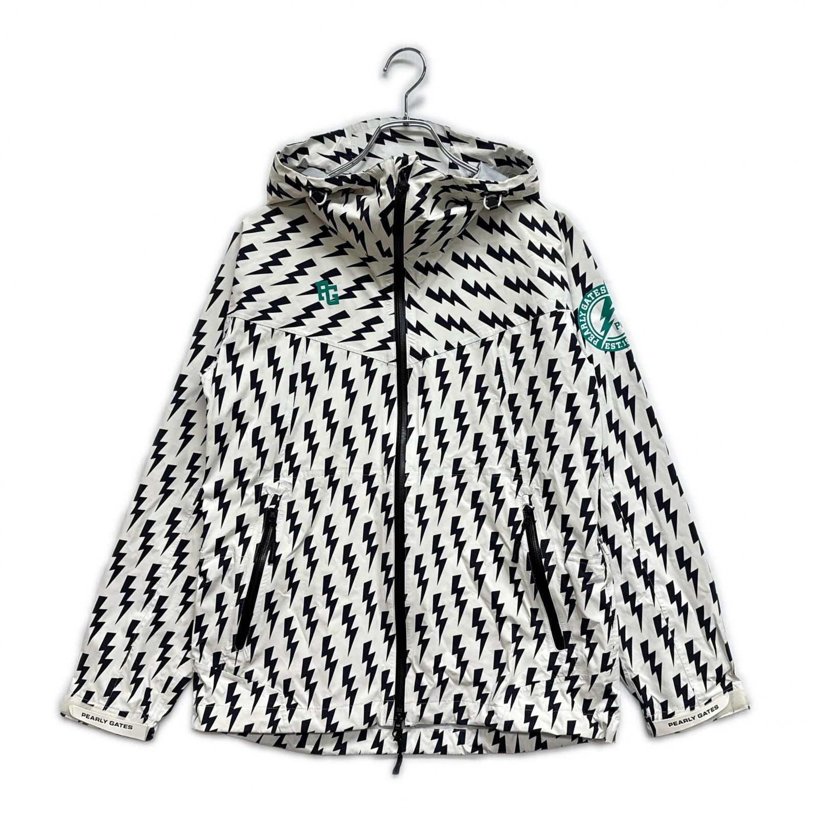  レディース パーリーゲイツ PEARLY GATES フルジップアウター 1(M) 白×紺 ダブルジップ 薄手 稲妻柄