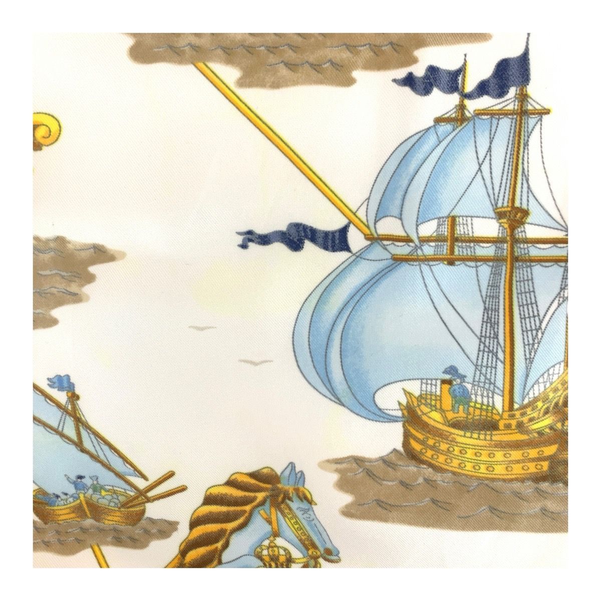 美品 HERMES エルメス カレ90 光の帆船 レッド ホワイト イエロー