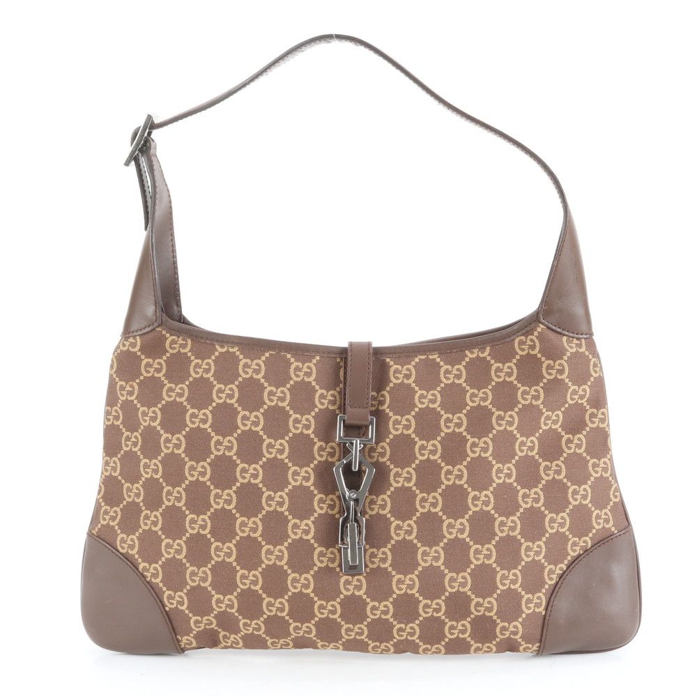 新品同様 グッチ GG キャンバス ジャッキー レザー ショルダーバッグ