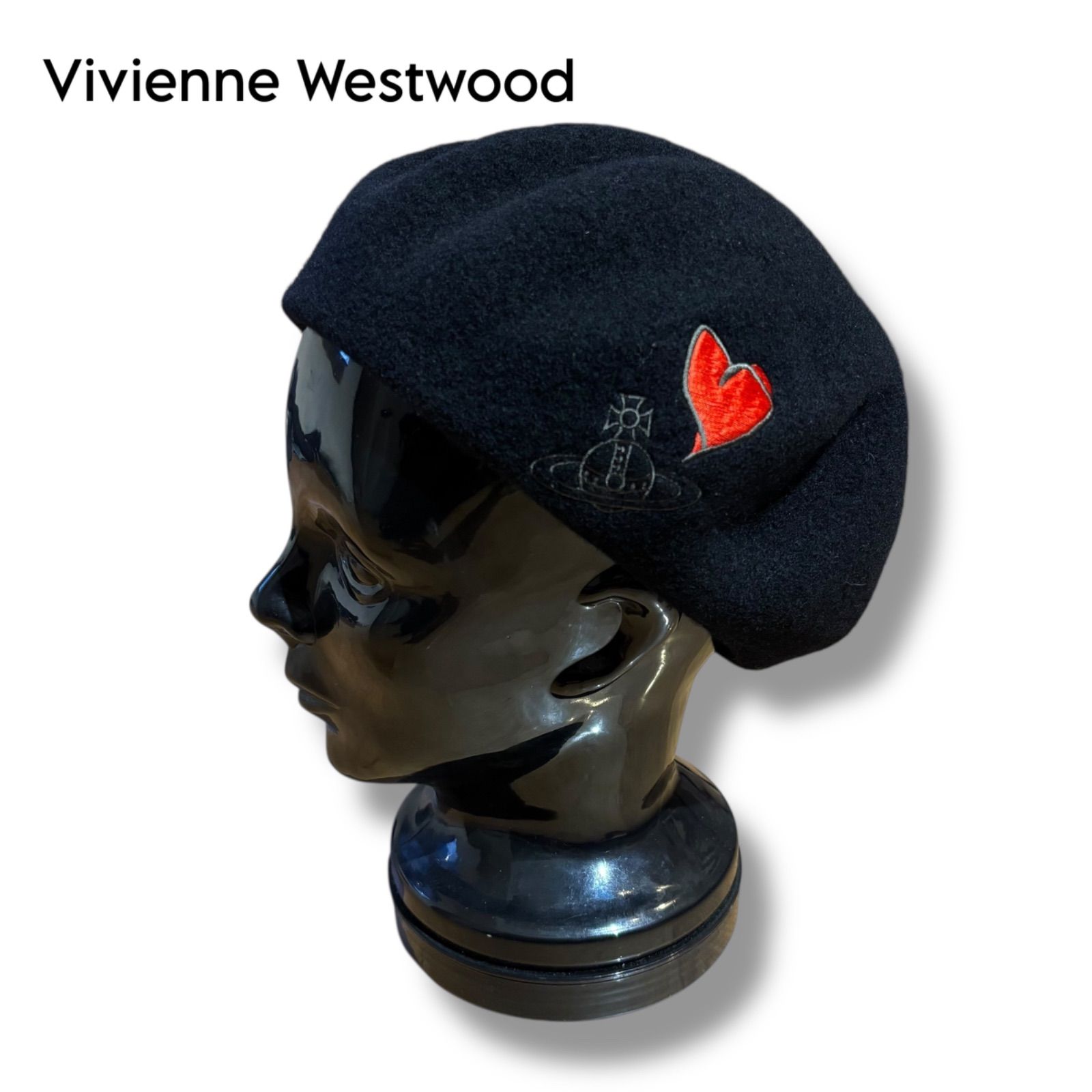 Vivienne Westwood レッドハート＆オーヴ刺繍 ベレー帽