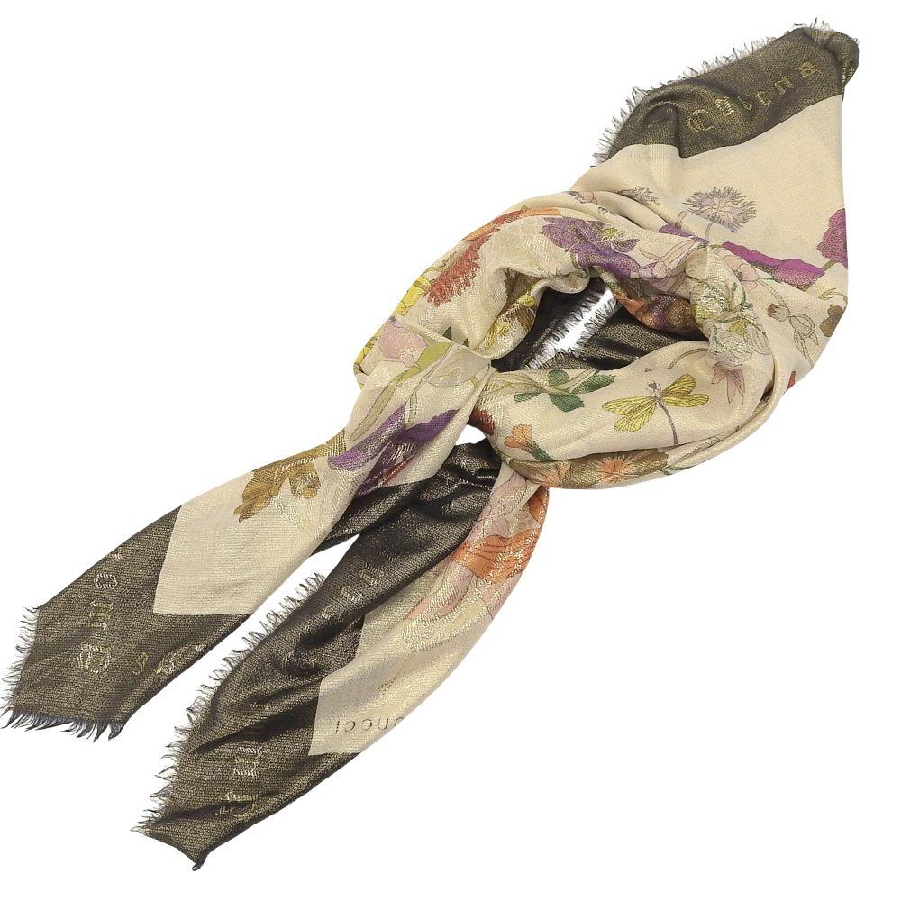 超美品 グッチ GUCCI 現行タグ ラメ糸折込 フローラ 花柄 ロング