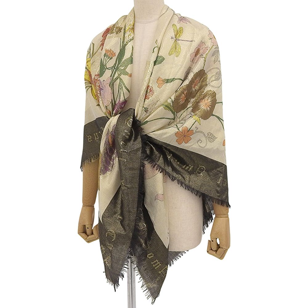 超美品 グッチ GUCCI 現行タグ ラメ糸折込 フローラ 花柄 ロング