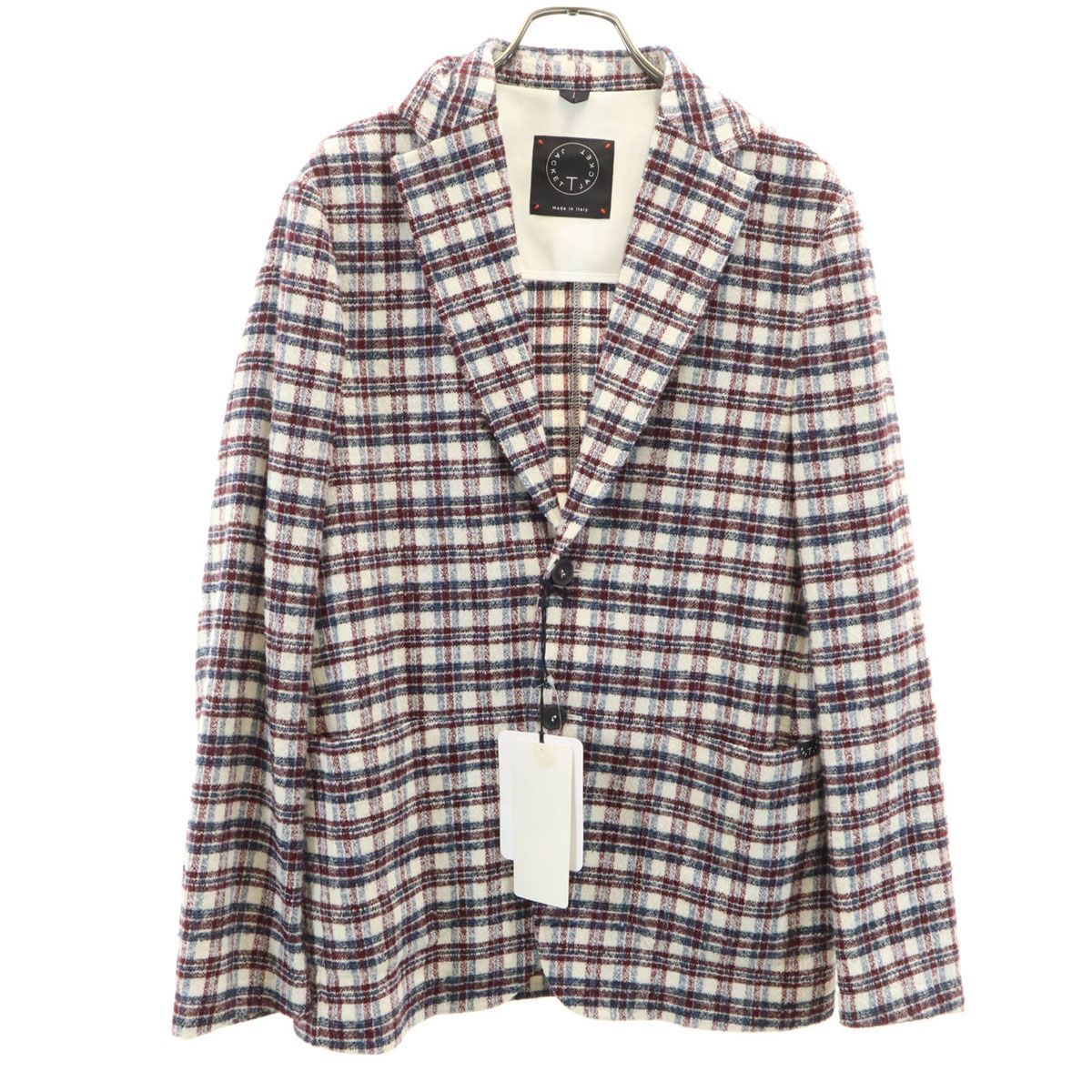 美品 T-JACKET ティージャケット チェック柄 スリムフィット テーラードジャケット XS ホワイト アンコン メンズ 美品 T-JACKET ティージャケット チェック柄 スリムフィット