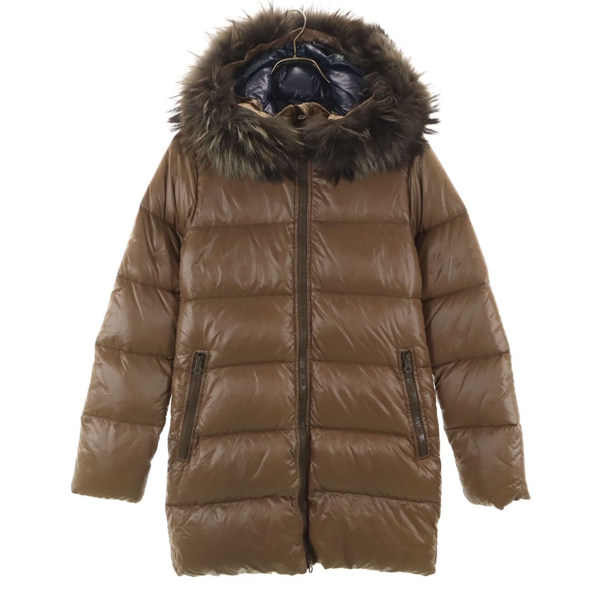 【美品】DUVETICA ダークブラウン ロングダウンジャケット 38 DUVETICA デュベティカ ダウンコート 38 ブラウン レディース 古着