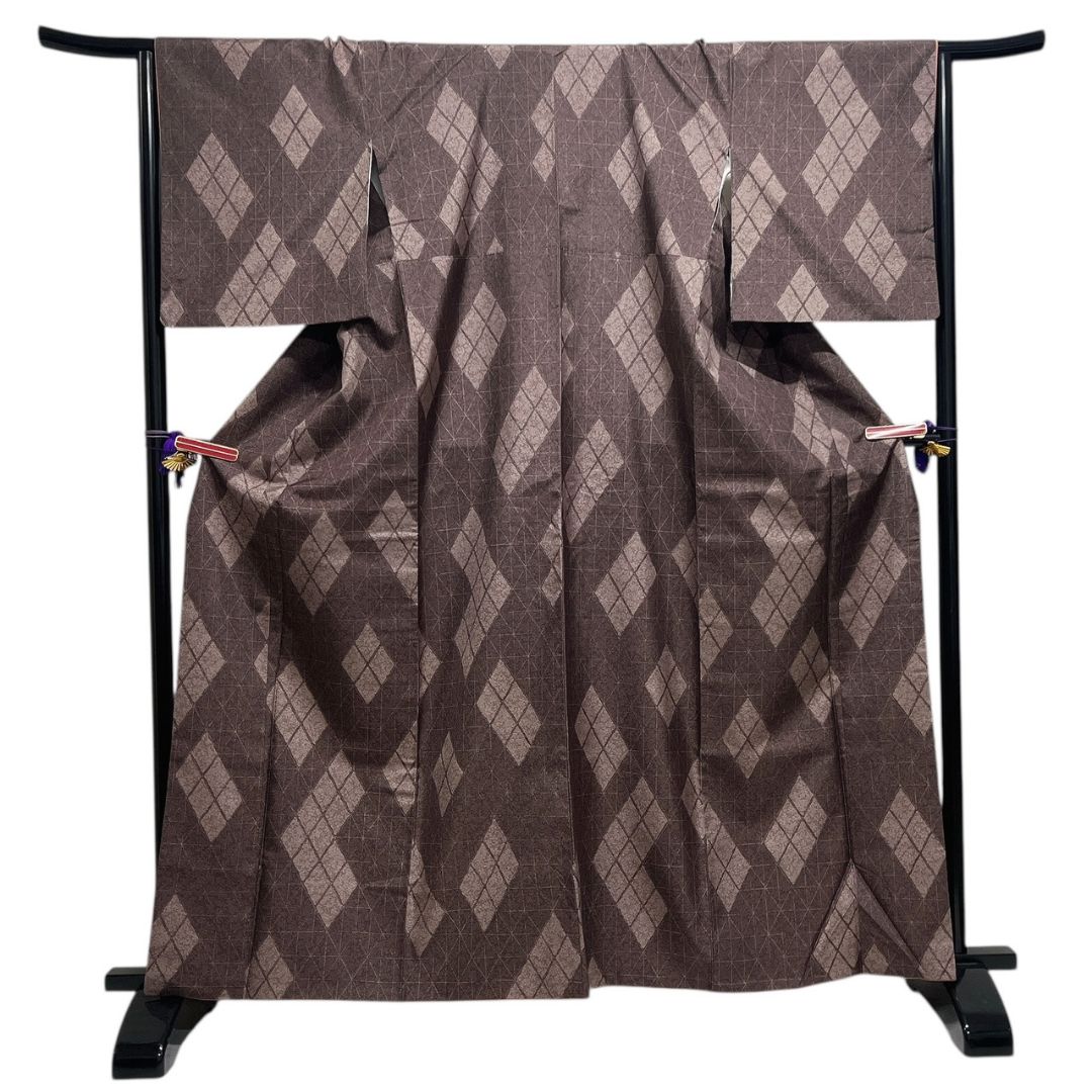 小紋 染大島紬 証紙付き 菱 格子 花模様 着物 114b d ms - メルカリ