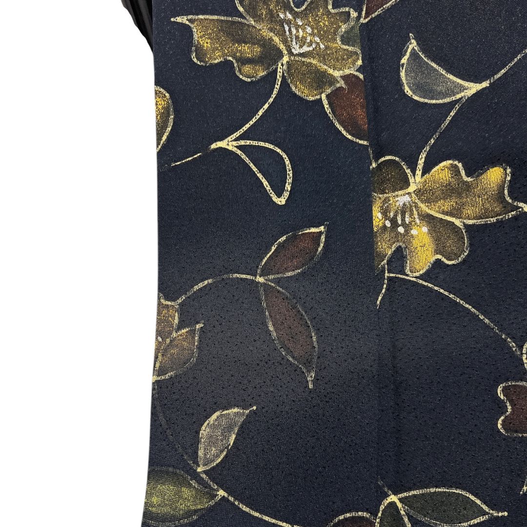 小紋 花模様 リーフ 黒地 お洒落 モード 着物 114b d ms - メルカリ