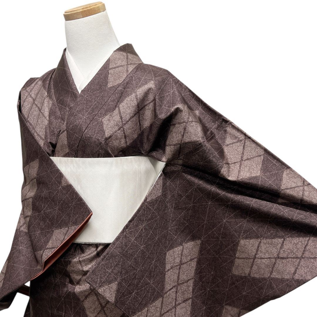 小紋 染大島紬 証紙付き 菱 格子 花模様 着物 114b d ms - メルカリ